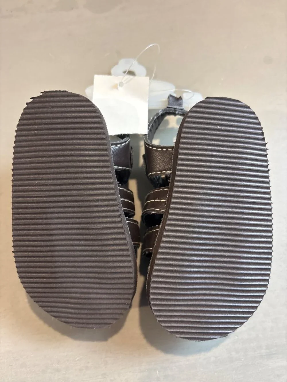 Rising Star Baby Sandals Brown Faux Leather Size 9-12M With Hook & Loop Closure